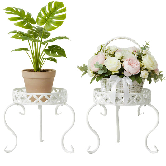 TOPZEA 2 Pack Metal Plant Stand for Flower Pot, Heavy Duty Potted Plant Holder Support Rack, Rustproof Iron Round Plant Pedestal Display Stands for Indoor Outdoor, Floor, Garden, Patio, Balcony, White