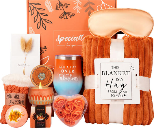 Mother's Day Gifts for Mom Wife Her Women,Birthday Gifts for Sister Friend Girlfriend Teacher,Get Well Soon Self Care Package,Orange Rose Relaxing Spa Baskets for Her Anniversary Christmas Mothers Day