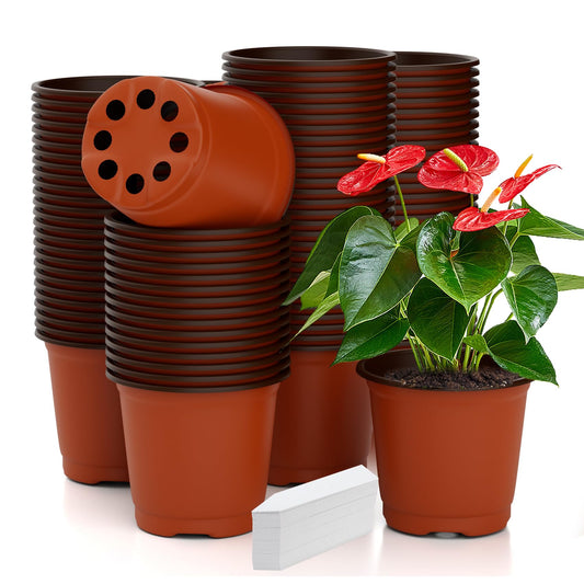 Cidenbio Nursery Pots 100 PCS 6 Inch Plant Pots with 100 Labels, Planting Pot for Plants Indoor Outdoor, Plastic Flower Pot for Seedlings Transplanting Small Plants Growing