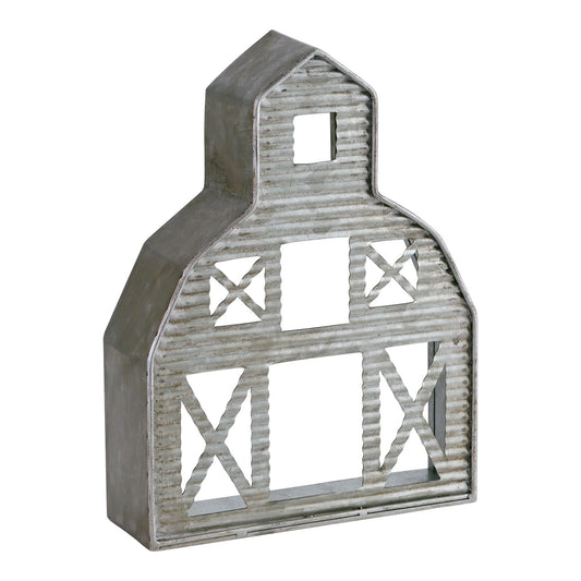Synovana Barn Shaped Tea Light Holder Farmhouse Galvanized Metal Candle Holder Vintage Barn Decor for Table Centerpiece - 6.3" x 1.97" x 8.46"