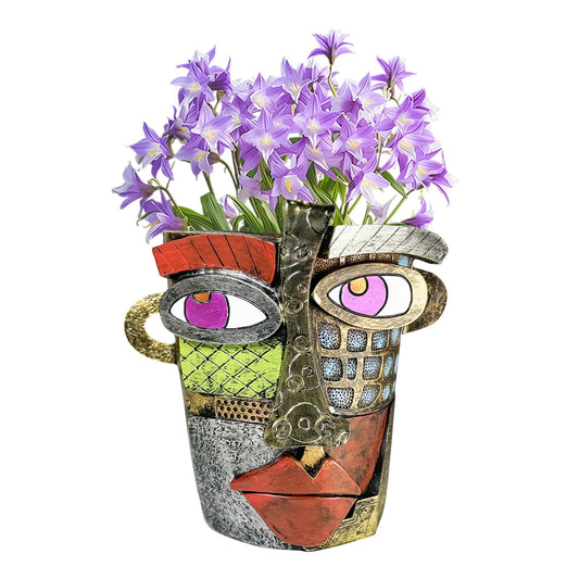 BOWRICH Unique Abstract Face Planters Pots Head, Funny Colorful Picasso Brutalist Face Flower Pots for Indoor & Outdoor Room Garden Decor