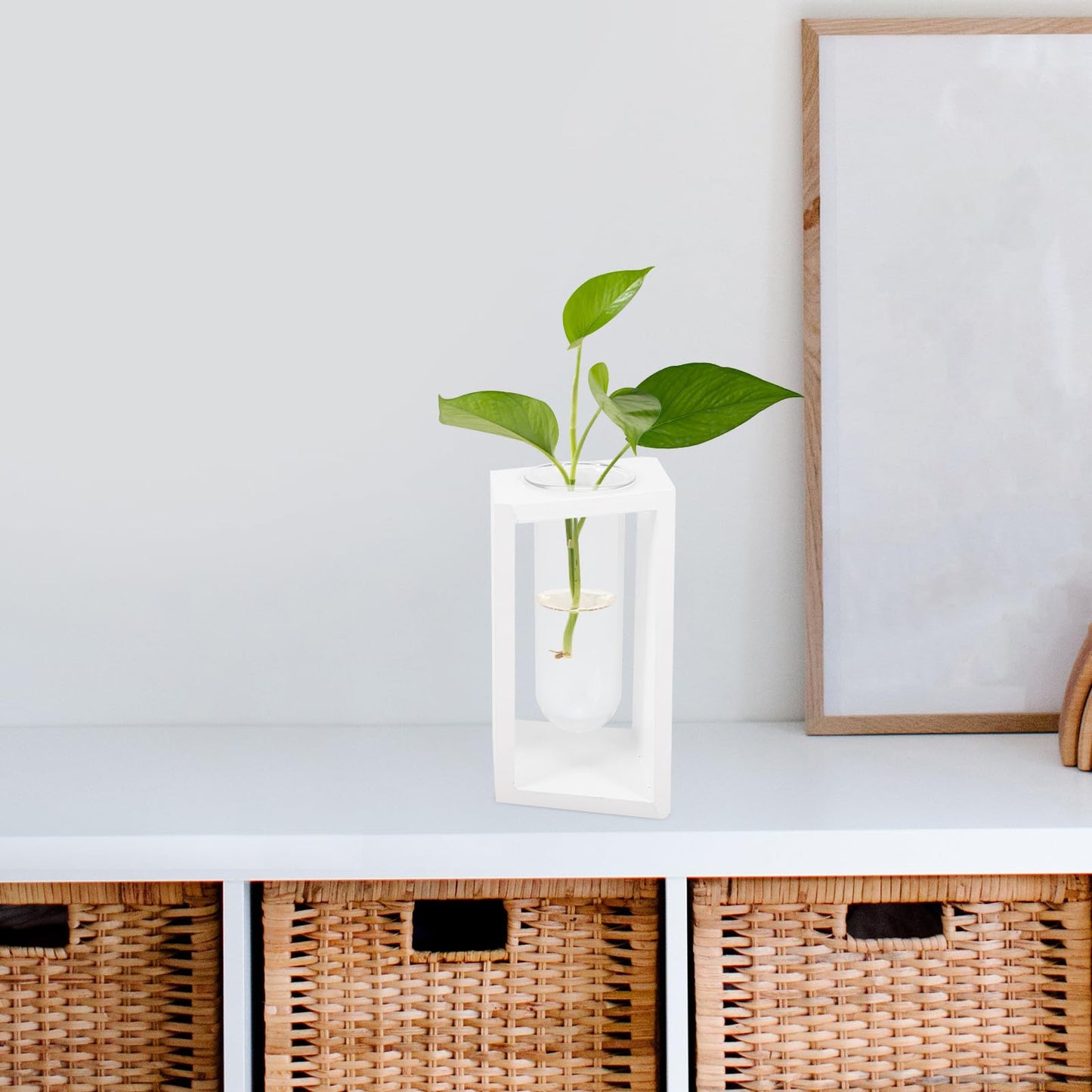Alipis Wooden Frame Test Tube Vase Set, Small Glass Hydroponic Plant Propagation Tubes for Home Decoration, White Nordic Style Terrarium Container for Succulents and Greenery