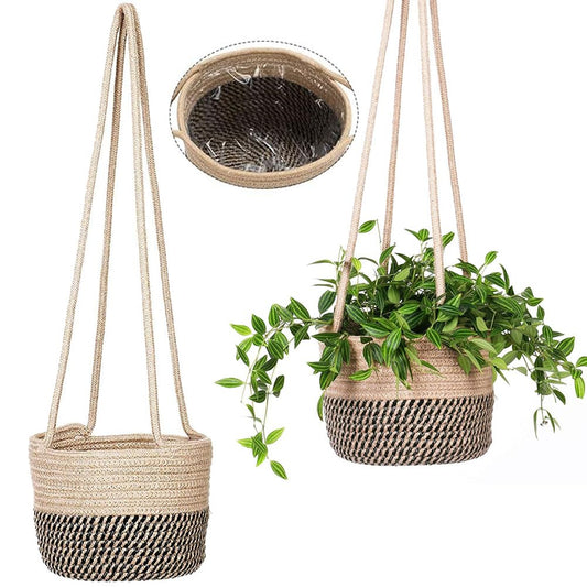 Hanging Planter Basket Jute Rope Woven Plant Hangers 2 Pack Jute Rope Hanging Basket Woven Storage Organizer Home Decor (2, Coffee Color)