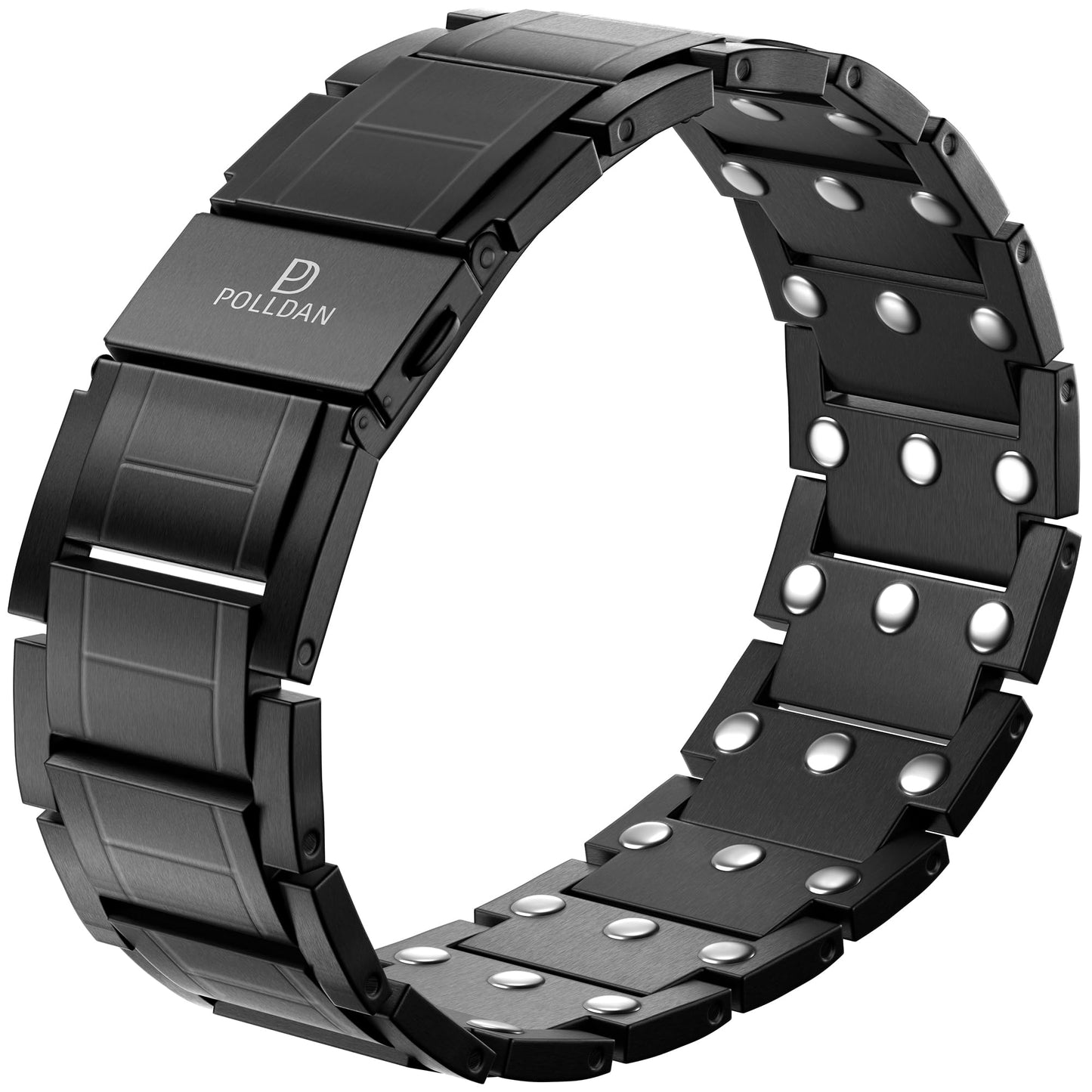 POLLDAN® Mens Magnetic Bracelet with 6200 Gauss Power | 3X Strength Mens Bracelet | Titanium Bracelets for Men with Fold-Over Clasp, Adjustable Length, Gift Box | Mens Wrist Jewelry (Black)