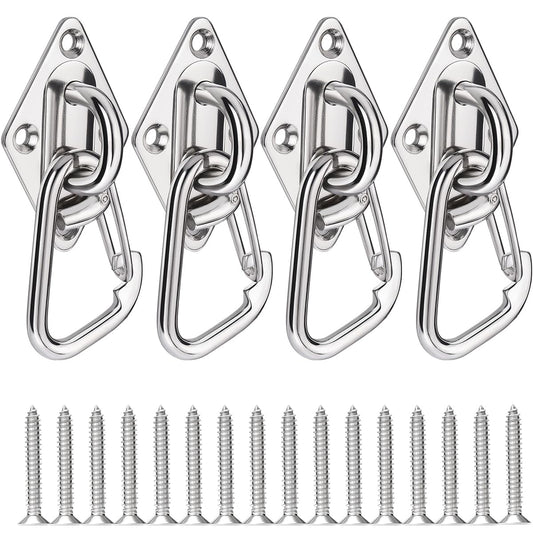 FUCNEN Stainless Steel Pad Eye Hook 4PCS M6 Rhombus Ceiling Hooks and Screws for Hanging Hammock, Plants, String Lights, Canopy, DIY, Porch Swing Hanging Kit, Indoor & Outdoor Use Swing Hooks