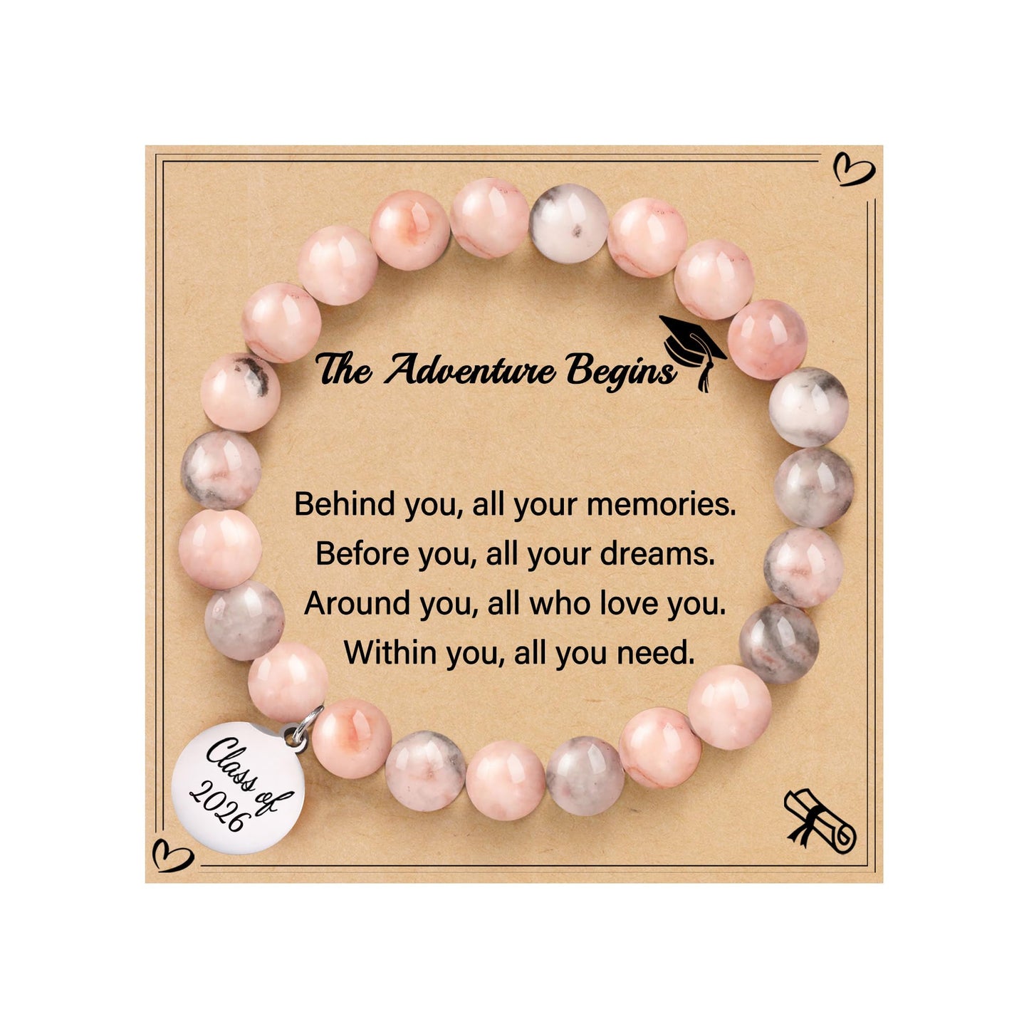 Sistble Graduation Bracelet Inspirational Gifts for Women Class of 2026 Engraved Beaded Bracelets College High School Teen Girl Gifts The Adventure Begins Graduation Jewelry