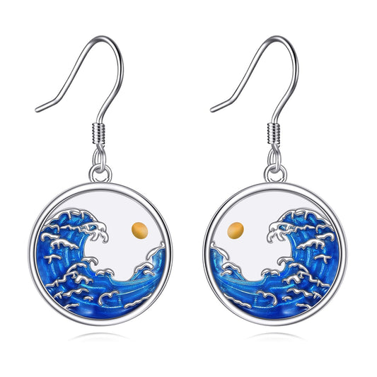 AOBOCO Mustard Seed Earrings for Women Sterling Silver Wave Earrings Ocean Jewelry Christian Mothers Day Birthday Gifts for Mom (Round Wave Hooks Earrings)