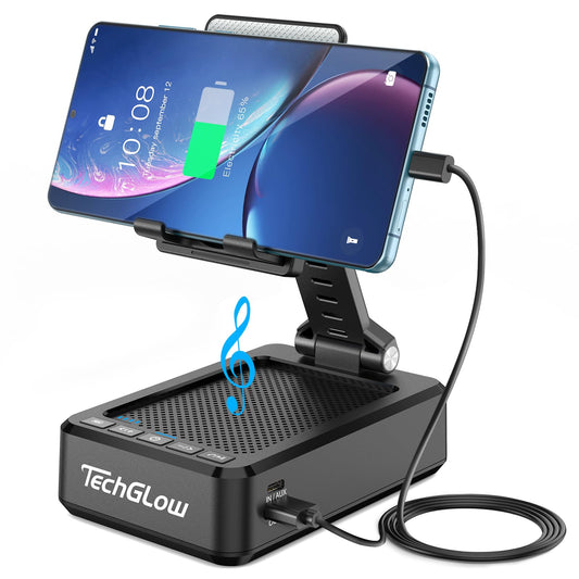TechGlow Foldable Cellphone Stand with Bluetooth Speaker and Charging Function Birthday Gifts for Men Women Mother Father Boy Girl Teens Cool Tech Gadgets