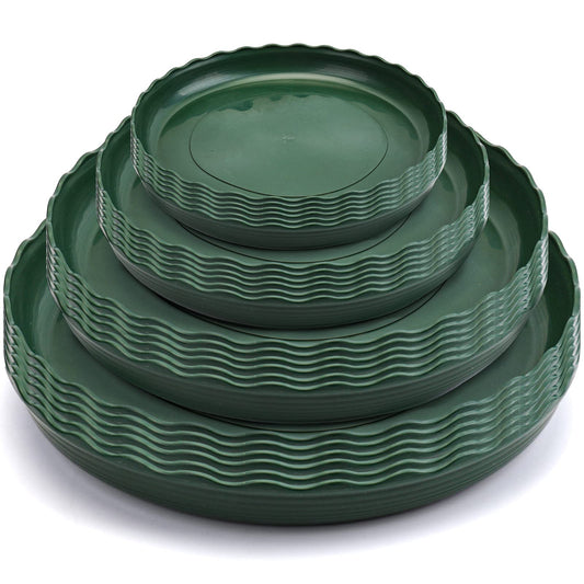 Yopay 24 Pack Plant Saucer, Plastic Plant Saucer Drip Trays, Flower Pot Set for Indoor Outdoor Garden, 6Inch/ 8Inch/ 10Inch/ 12Inch Flower Pot Saucer, Green