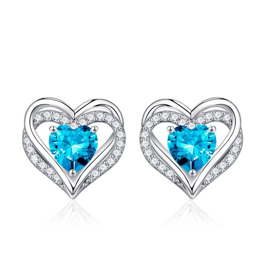 Iefil Earrings for Women, 925 Sterling Silver November Birthstone Blue Topaz Heart Stud Earrings for Women
