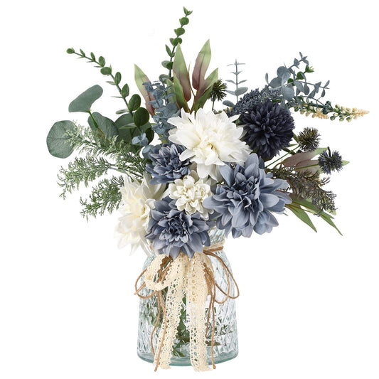 CEWOR Fake Flowers in Vase, Artificial Flowers Arrangement in Vase, Fake Floral Table Centerpieces Decor for Kitchen Farmhouse Coffee Table Living Room Bathroom Plant Decor