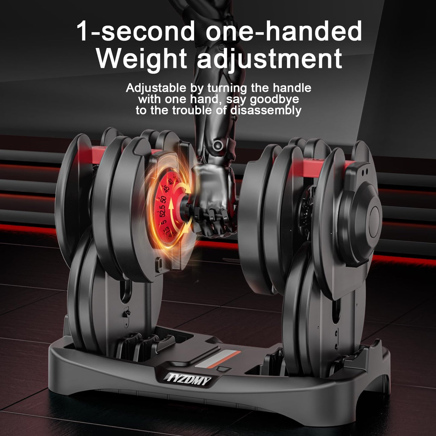 TYZDMY Adjustable Dumbbells Set of 2，Free Weights Dumbbells Set，Adjustable Dumbbell Set，52.5 lbs pair 105 lbs，15 in 1，for Men/Women Gym Equipment for Home Strength Training Equipment