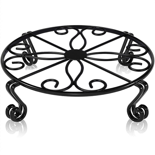 Autopromake 12"x3.1" Black Plant Stand for Flower Pot Heavy Duty Potted Holder Indoor Outdoor Metal Rustproof Iron Garden Container Round Supports Rack for Planter Bronze,Pumpkin Stand Outdoor
