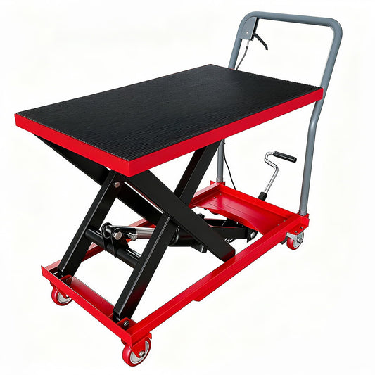 1100LBS Hydraulic Lift Table Cart, 32" Lifting Height Hydraulic Material Lift Pallet Truck with 4 Locking Wheels for Material Handling and Transportation