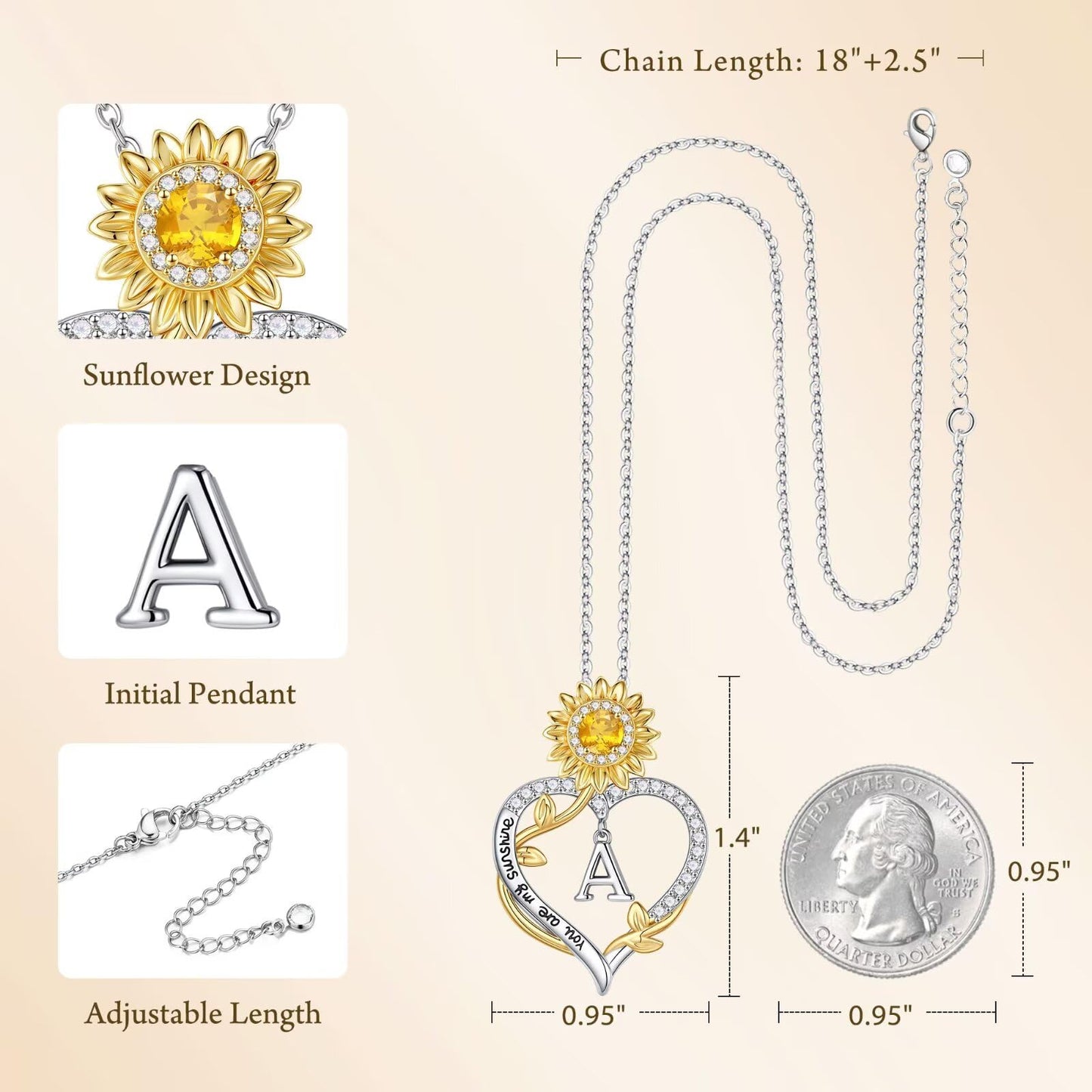 MONOOC Sunflower Gifts for Women - 14K-White-Gold-Plated Sunflower Initial Necklaces for Woman Heart Initial Letter B Necklace, Anniversary Birthday Gifts for Women Wife Mom Jewelry Gift