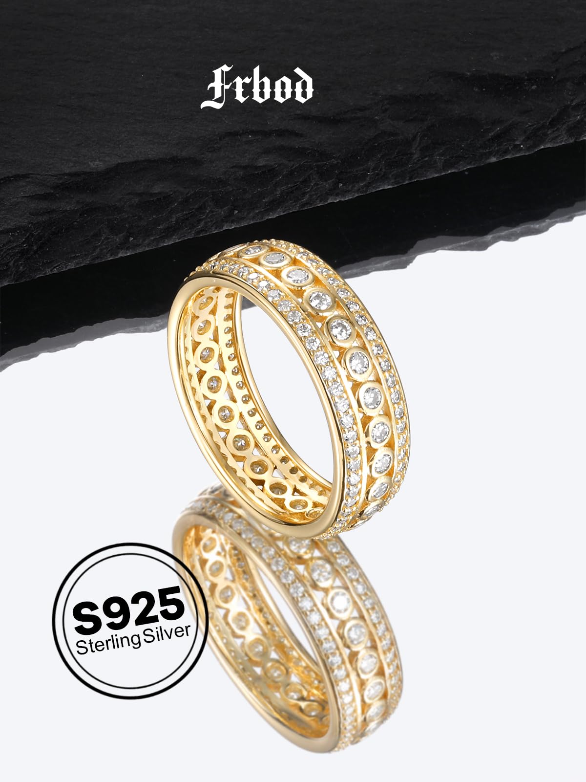 Frbod Moissanite Anniversary Ring for Women Men Sparkling Diamond Jewelry Hypoallergenic 14K Gold Plated Size 9