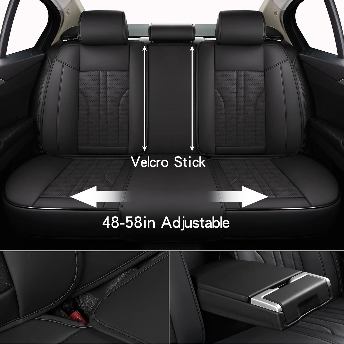 MINGBRON Car Seat Cover Full Set, Leather Car Seat Cover, Waterproof Seat Covers, Car Seat Cushion, Nappa Leather Seat Covers Car Seat Protector Universal Fit Most Cars Black