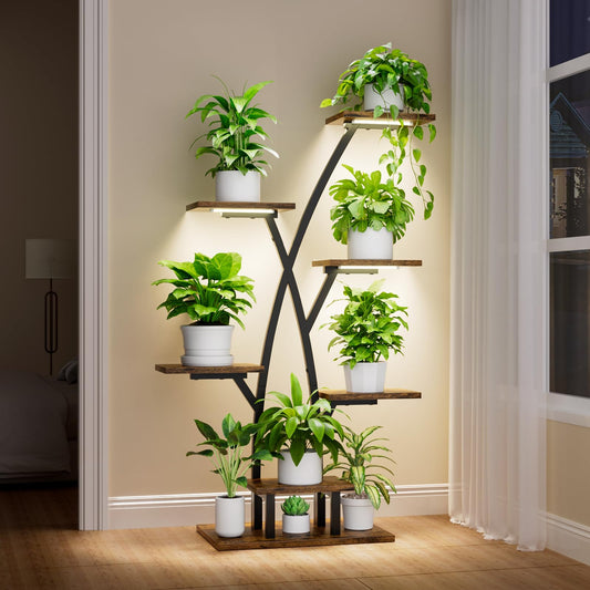 EVAWOO Plant Stand With Grow Lights - 7 Tiered Corner Shelf for Multiple Plants, 42" Metal Shelves, Flower Holder Display Rack for Indoor Home Patio Balcony