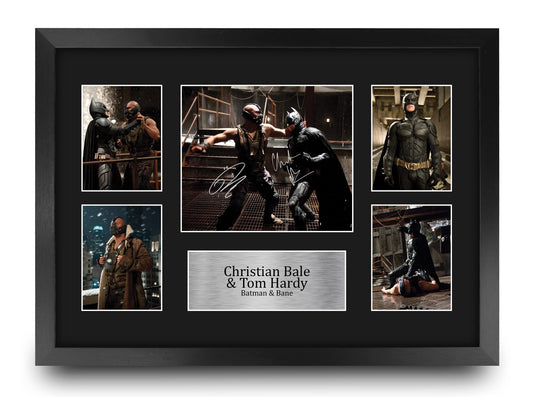 HWC Trading Christian Bale & Tom Hardy The Dark Knight Batman & Bane 16 x 12 inch (A3) Printed Gifts Signed Autograph Picture for Movie Memorabilia Fans - 16" x 12" Framed