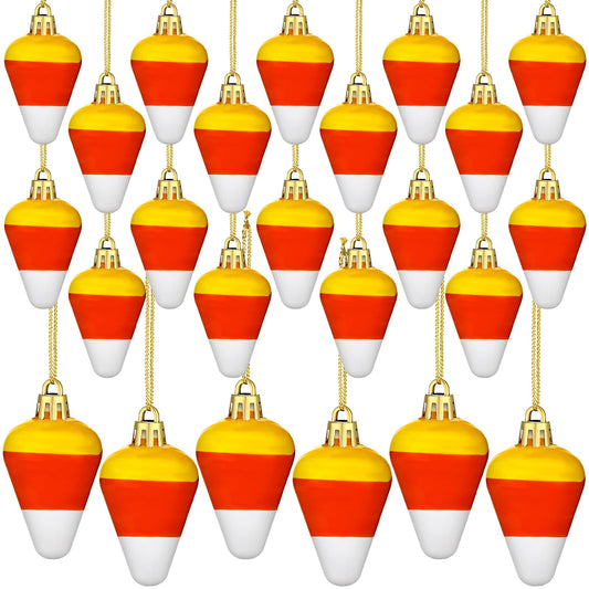Zeyune 24 Pcs Thanksgiving Candy Corn Ornaments Harvest 3D Small Candy Corn Hanging Ornaments with Ropes Thanksgiving Pendant Tree Decorations for Holiday Party Decor