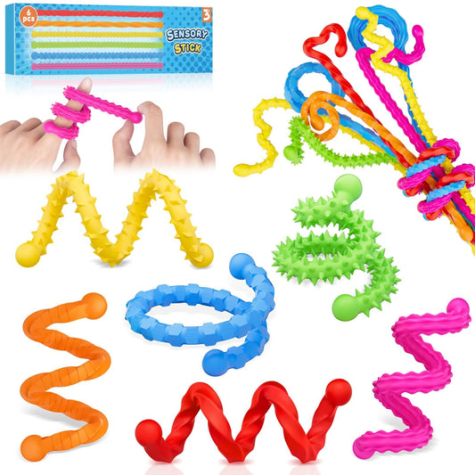 12 Pcs Fidget Toys Sensory Sticks for Kids Adults, Silicone Textured Fidget Stick for Stress Anxiety Autistic ADHD, Easter Basket Stuffers for Kids Classroom, Quiet Fidgets for Calm Down Travel
