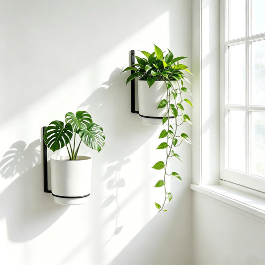 2 Pcs Wall Mounted Hanging Planter Vase for Indoor Outdoor Plants,Modern Metal Wall and Ceiling Hanging Flower Pot with Removable Flower Pot,Minimalist Decor for Herbs Succulents Flowers,5.1Inch,White