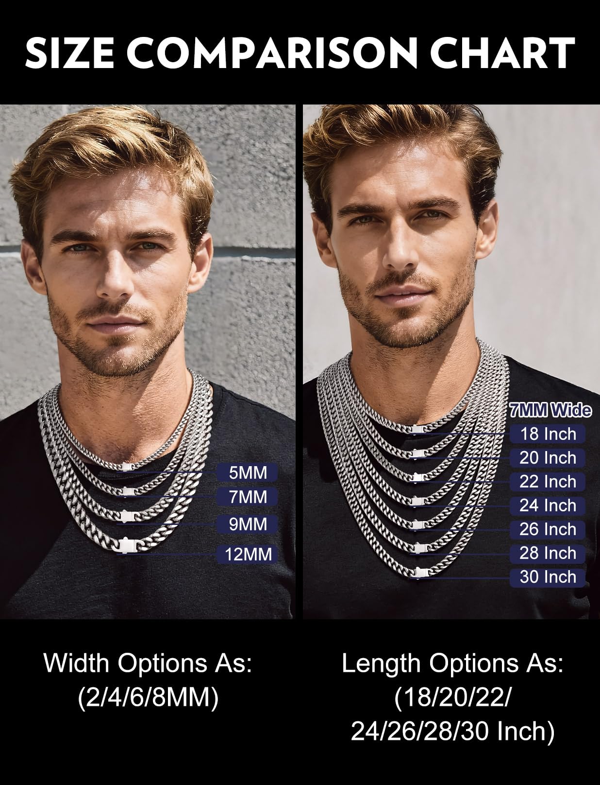 Bandmax Stainless Steel Long Cuban Chain Necklace 28 Inch Cadenas Para Hombre Mens Silver Link Chain Gift for Father Husband Son Grandpa