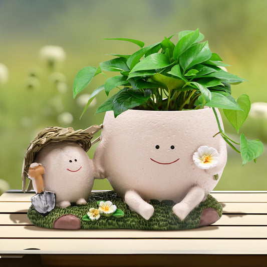 Toparad Smily Face Planter Pot Cute Resin Flower Head Planters for Indoor Outdoor Whimsical Succulent Pots for String of Pearls Plant Live Gift IdeaI for Mother and Appreciation Christmas
