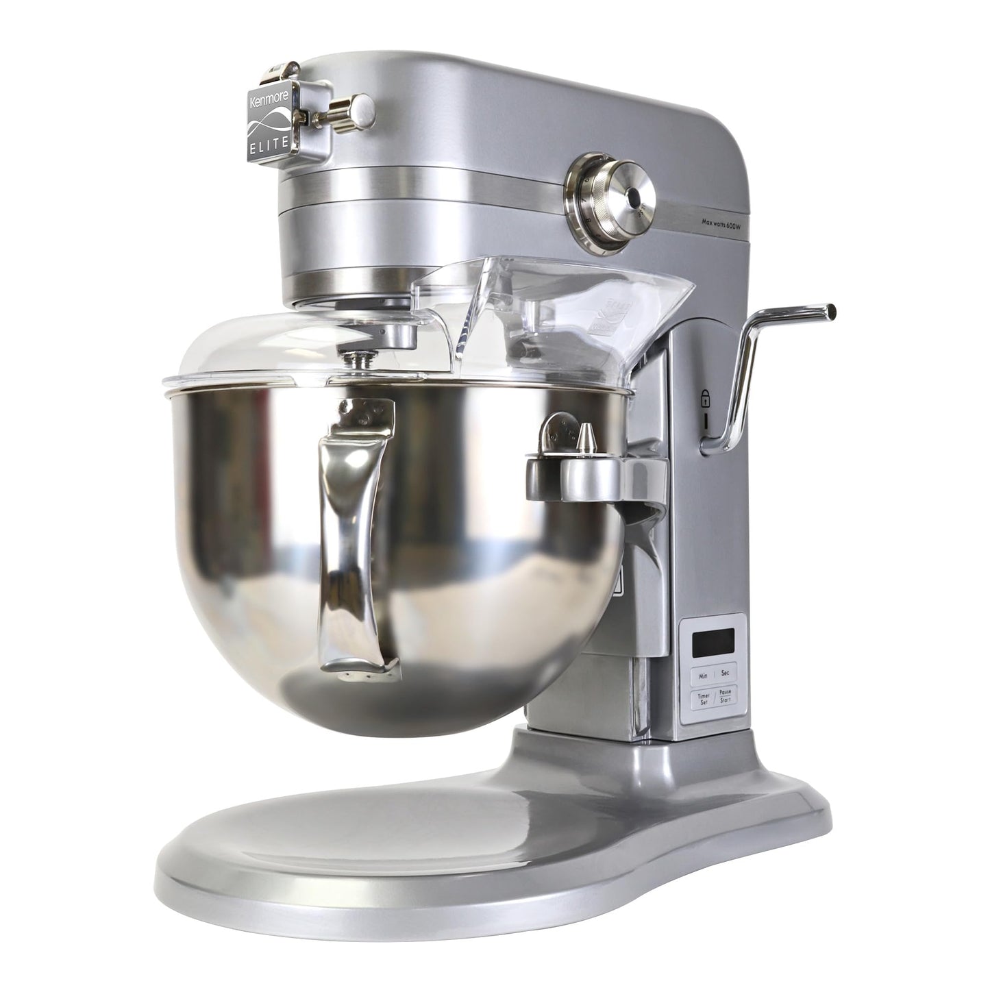 Kenmore Elite Heavy-Duty 6 Qt Bowl-Lift Stand Mixer, 600 Watts, with Flat Beater, Wire Whisk, Dough Hook, Stainless Steel Bowls, LED Light, Digital Countdown Timer, Metallic Grey
