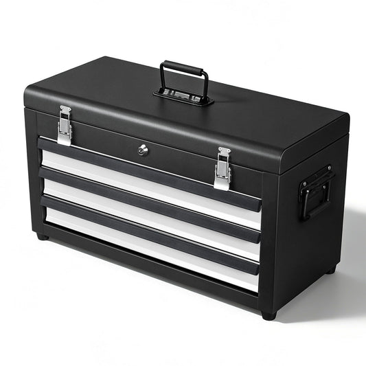 Cityeagle 3 Drawers 22" Portable Metal Tool Box, Heavy Duty Toolbox with Double Locking System & Unique Built-in Drawer Lock, Tool Chest Organizer for Workshop, Garage, DIY Office Storage