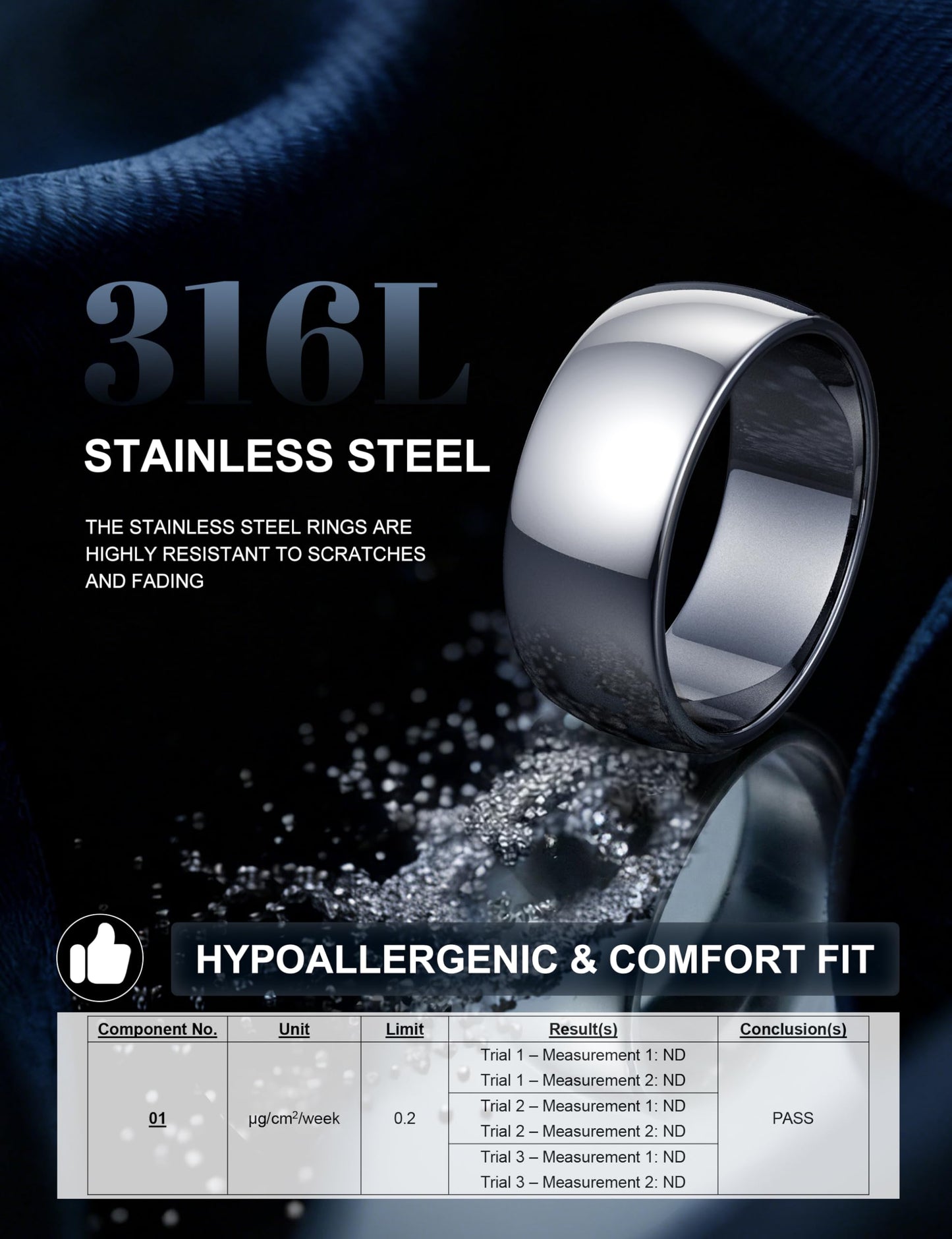 Florideco 8mm Stainless Steel Ring Wedding Bands for Women Mens Ring Wedding Band Plain Dome High Polished Size 9