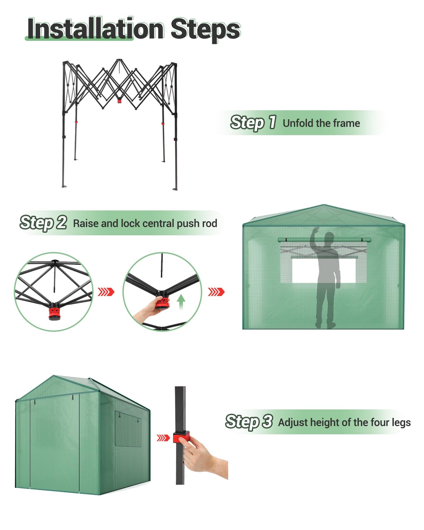 8x6 FT Portable Pops-Up Greenhouse for Indoor/Outdoor Use, Durable PE Cover Walk-in Greenhouse Kit, Zippered Doors & Mesh Windows Tunnel Green Houses, Easy Setup Garden Grow Tent for Plants, Green