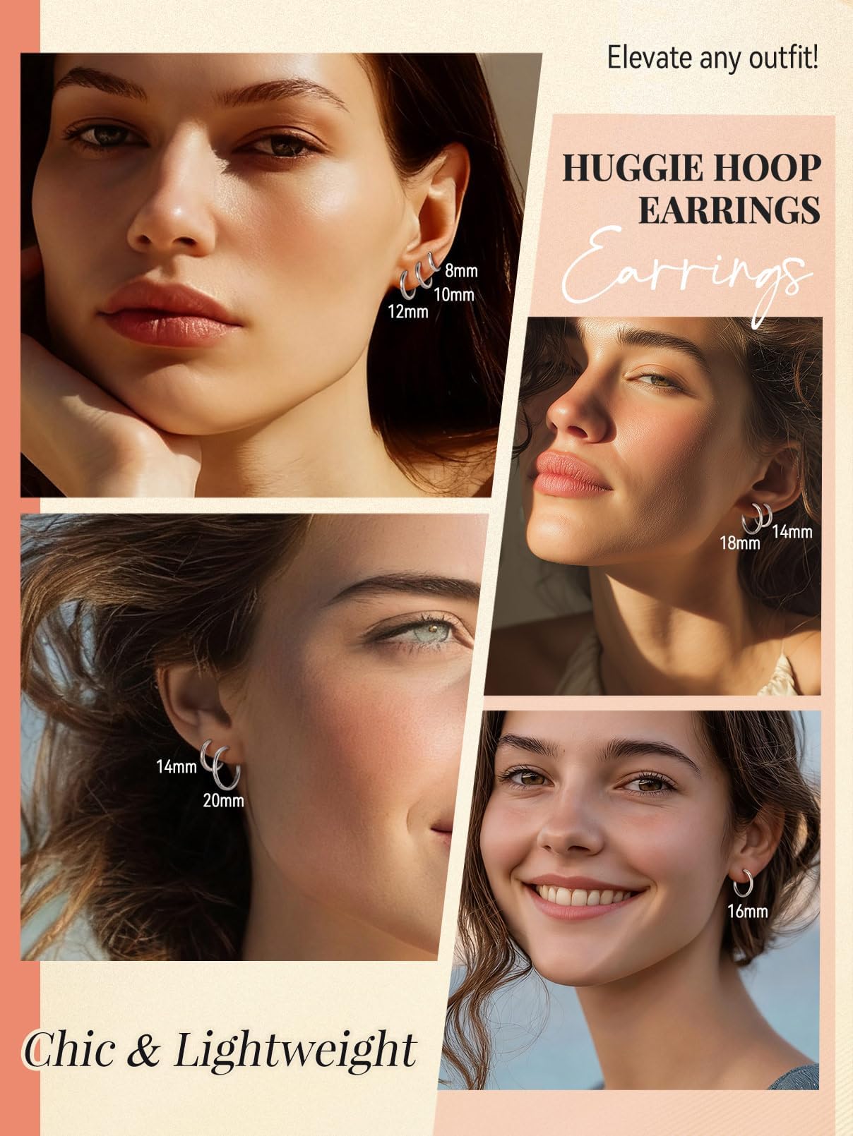 FaithHeart Hoop Earrings for Women, Silver Hypoallergenic Huggie Hoop Earrings, Small Cartilage Earrings for Women 16mm, Send Gift Box