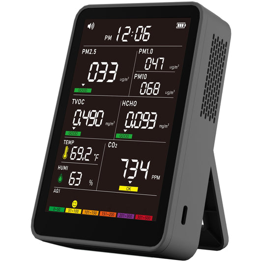 Professional Indoor Air Quality Monitor with AQI, Portable Real-Time Detector for Home Cars Plants and Pets (Taupe Black)