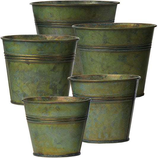 Briful 5 Size Galvanized Planters for Plants Rustic Farmhouse Metal Galvanized Flower Buckets, Vintage Garden Pots, Home Indoor Outdoor Decor Tin Planter, 3.7In/3.9 in/5.1In/5.9In/7.1In, Bronze