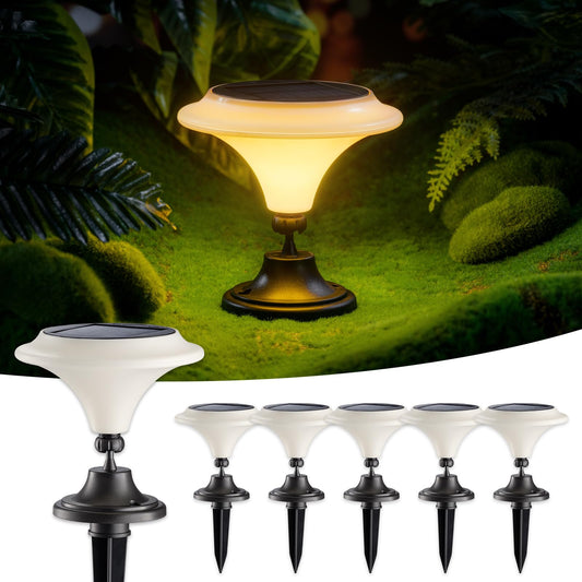 OPOIRA Solar Table Lights Outdoor, 6 Pack Classic Martini-Shaped Lanterns with Base & Ground Stakes, Waterproof LED Solar Powered Decorative Lights for Patio Table Garden Path (Warm White)