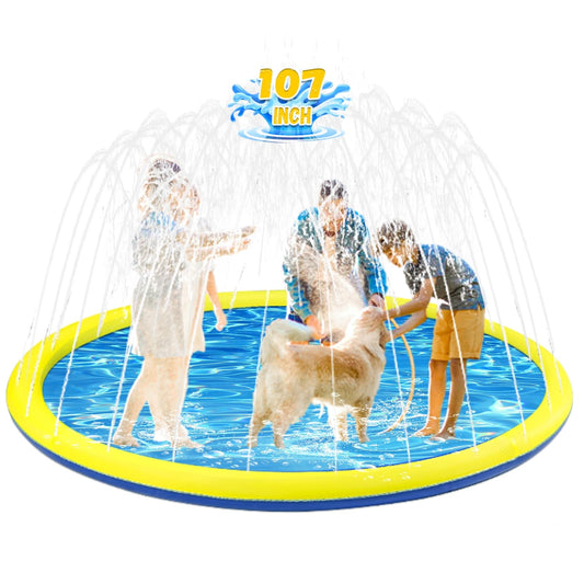 107 inch Extra Large Non-Slip Splash Pad Sprinkler for Kid and Dog, Kiddie Dog Pool, Toddler Outdoor Toys for Ages 3-12 Boys Girls, Summer Outdoor Water Kids Toys, Parent Games, Backyard, Lawn