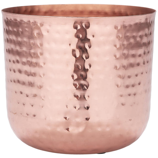 MyGift 6.5 Inch Vintage Hammered Copper-Tone Metal Flower Pot Indoor Plant Container, Decorative Cylindrical Succulent Planter with Flared Rim, Handcrafted in India