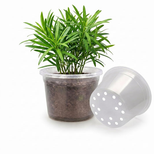 GUGEMEI 12 Inch Clear Nursery Pots with Drainage Holes, 4 Pack Flexible Large Plant Pots for Plants, Plastic Clear Nursery Pots for Seedling, Shrubs, Herbs, Flowers, Vegetables