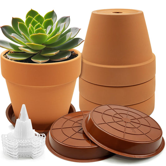 Seuqhck 6 Pack 6 Inch Terracotta & Clay Pots with Saucer for Plants, Breathable Clay Planters Flowerpot Terra Cotta Flowerpot with Drainage Hole for Indoor Outdoor Gardening Succulents Home Decor