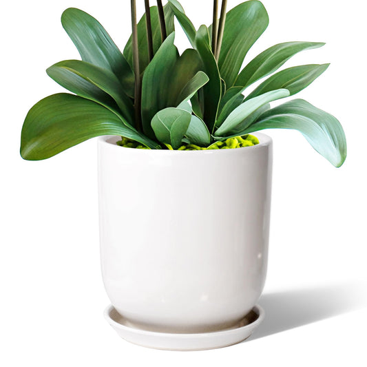 Farsun 8in Plant Pot，Ceramic Plant pots，Ceramic Planter for Indoor Plants Outdoor,Mid-Century Modern Home Decor, Modern Flower Pot, Large Plant Pot with Drainage Hole and Saucer