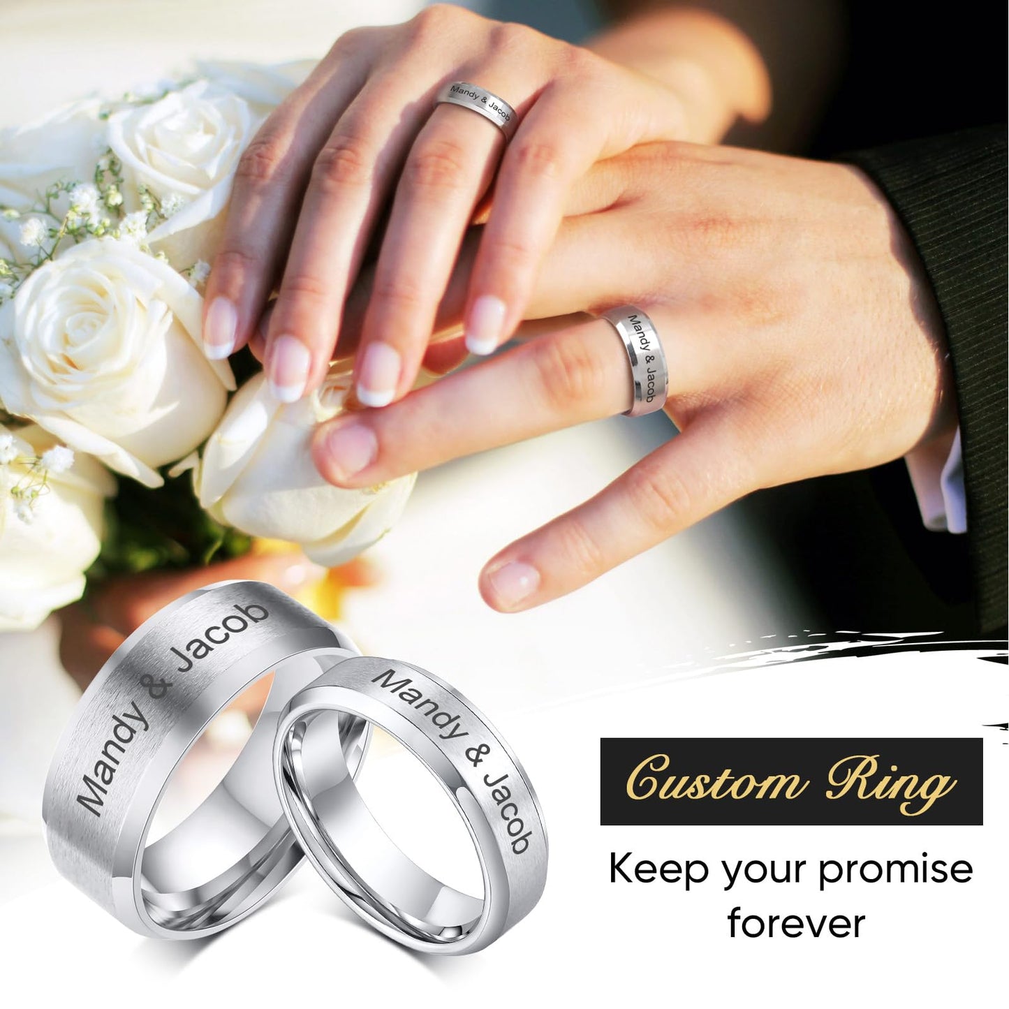 VNOX Customize Personalized 6MM Stainless Steel Simple Matte Brushed Finish Wedding Band Engagement Rings for Men Women,Size 11