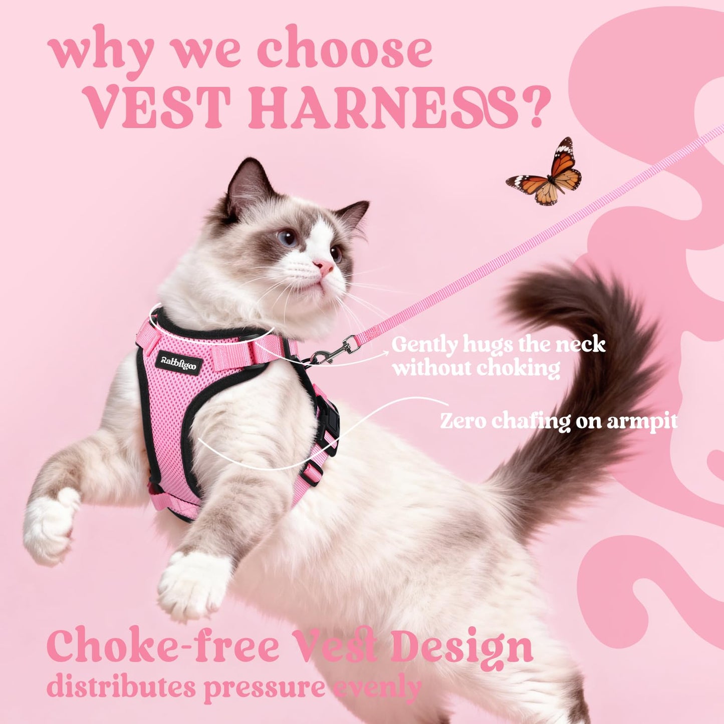 rabbitgoo Cat Harness and Leash for Walking, Escape Proof Soft Adjustable Vest Harnesses for Cats, Easy Control Breathable Reflective Strips Jacket, Pink, S