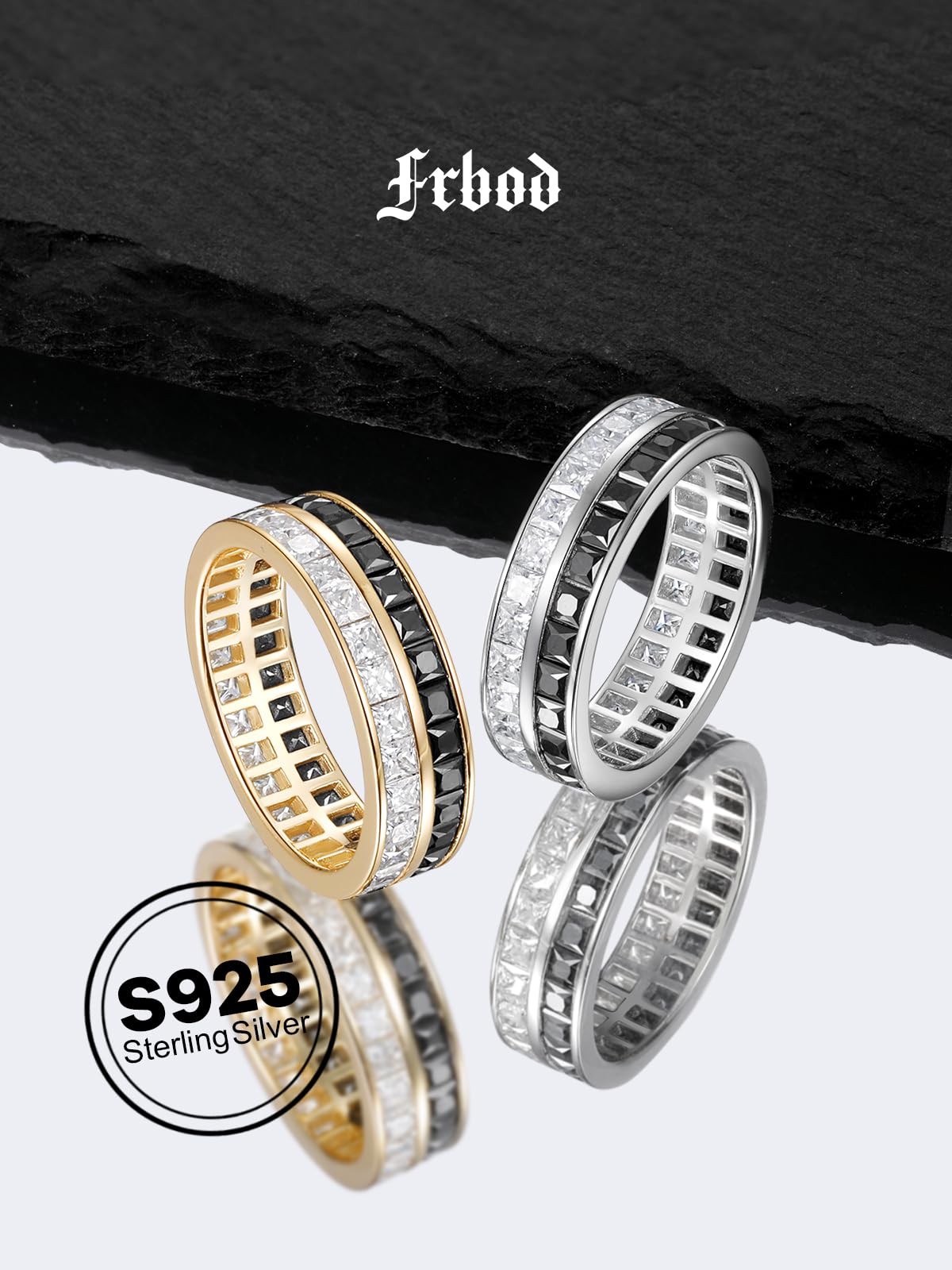 Frbod Black Moissanite Engagement Ring Bezel Diamond Eternity Rings Love Wedding Gift for Women Wife Size 11