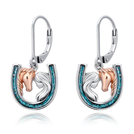 YYmqmq Turquoise Horse Earrings for Women 925 Sterling Sliver Horseshoe Dangle Drop Earrings Leverback Country Jewelry Turquoise Western Jewelry Gifts for Women Girlfriend Cowgirl