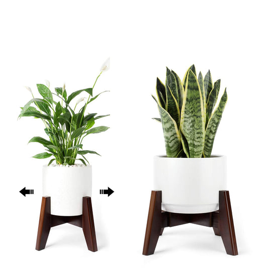 Seanmi Plant Stands for Indoor Plants, Bamboo Plant Stand, Mid Century Plant Holder, Adjustable Width, Fits 8 9 10 11 12 inches Pots - Dark Brown (Planter Stand Only)