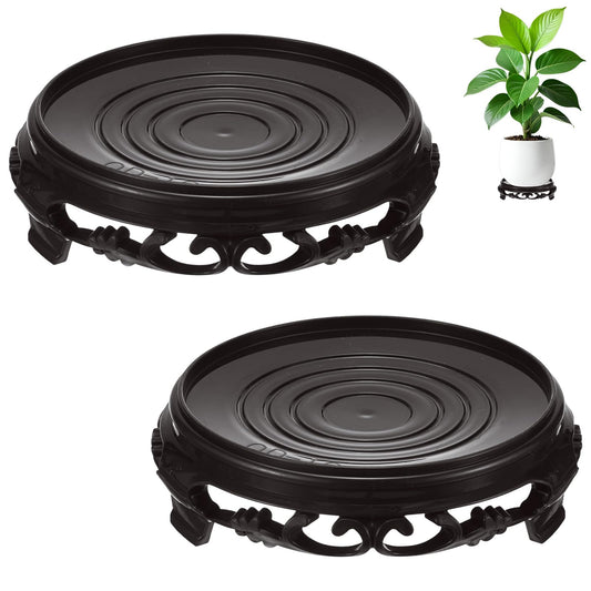M METERXITY 2-Pack Plant Stand for Inside Pots, 15.5 Cm/6.1 Inch Plant Riser for Vase/Fishbowl/Flower Pot/Lamp/Redwood Base/Vintage Display Rack Decor [Dark Brown]