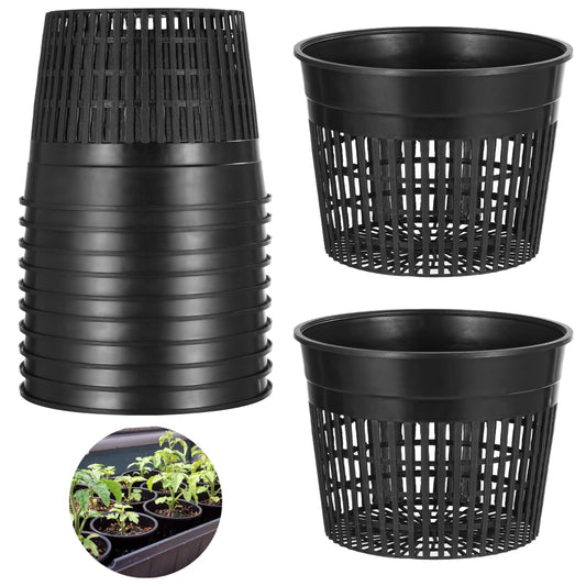ZALIR 12 Pcs Net Pots for Hydroponics 6In - Plastic Root Control Pots with Drainage Holes, Ideal for Lily Plants, Lightweight and Stackable Design for Efficient Growth