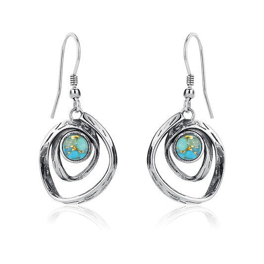 Phyonio Teal Turquoise Earrings for Women 925 Sterling Silver Turquoise Dangle Earrings Vintage Swirl/Spiral Ear Hook Earrings