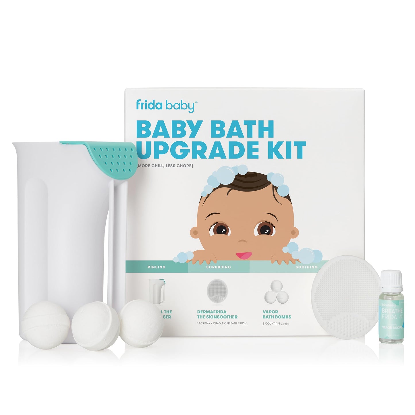 Frida Baby Control The Flow Bath Rinse Cup, Tear Free Rinser to Wash Hair and Body with Easy Grip Handle and Removable Rain Shower, Made in USA